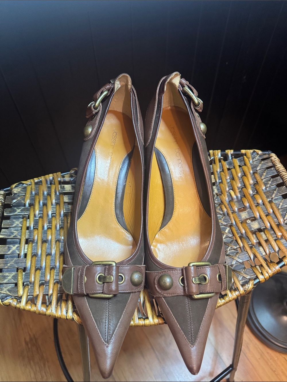 Jessica Bennett Y2K Buckle Heel Brown Sz 12